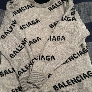 Balenciaga Logo-Print Gray Crewneck Sweater